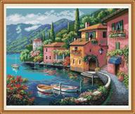 🏠 colorful house by the water - joy sunday cross stitch kit: 11ct stamped, pre-printed pattern for beginners, full embroidery starter kit logo