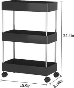 img 1 attached to 🗄️ UDEAR Slim Storage Cart: 3-Tier Mobile Shelving Unit for Bathroom, Office, Laundry Room, Kitchen - Black, Narrow Space-friendly Design