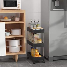 img 2 attached to 🗄️ UDEAR Slim Storage Cart: 3-Tier Mobile Shelving Unit for Bathroom, Office, Laundry Room, Kitchen - Black, Narrow Space-friendly Design