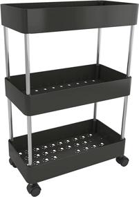 img 3 attached to 🗄️ UDEAR Slim Storage Cart: 3-Tier Mobile Shelving Unit for Bathroom, Office, Laundry Room, Kitchen - Black, Narrow Space-friendly Design