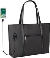 stylish laptop tote bag for women teachers: usb office bag, fits 15.6-inch laptop, in elegant pure black logo