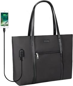 img 4 attached to Stylish Laptop Tote Bag for Women Teachers: USB Office Bag, Fits 15.6-inch Laptop, in Elegant Pure Black