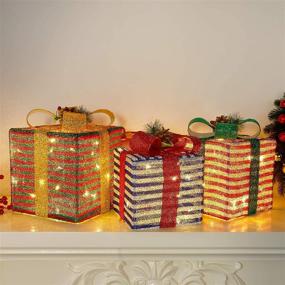 img 1 attached to 🎁 Lulu Home Christmas Lighted Boxes: 60 LED, Collapsible Decor for Indoor/Outdoor Use, Festive Present Decorations for Yard