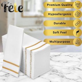 img 1 attached to 💫 Exquisite Fete Decorative Hand Towels: Elegant Gold Design, 200 Disposable Linen-Feel Guest Towels for Formal Dinners, Weddings, and Restrooms - 8.5x4-Inches Folded, 12x16.5-Inches Unfolded