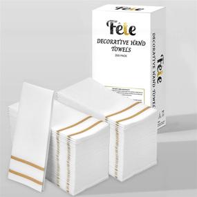 img 3 attached to 💫 Exquisite Fete Decorative Hand Towels: Elegant Gold Design, 200 Disposable Linen-Feel Guest Towels for Formal Dinners, Weddings, and Restrooms - 8.5x4-Inches Folded, 12x16.5-Inches Unfolded