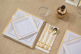 img 2 attached to 💫 Exquisite Fete Decorative Hand Towels: Elegant Gold Design, 200 Disposable Linen-Feel Guest Towels for Formal Dinners, Weddings, and Restrooms - 8.5x4-Inches Folded, 12x16.5-Inches Unfolded