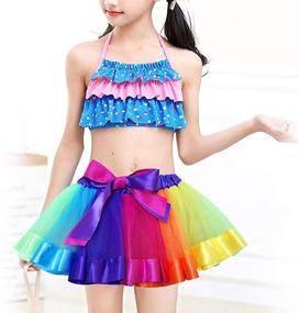 img 2 attached to Colorful Ruffled Tiered Tulle Mini Rainbow Tutu 🌈 Skirt with Bow - Girls' Layered Skirt Dance Dress