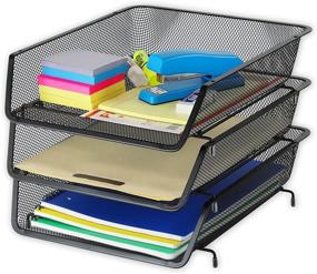 img 4 attached to 🗄️ Organize your Workspace with the 3 Pack Stackable Desk File Document Letter Tray Organizer in Black