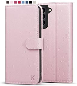 img 4 attached to KILINO Galaxy S21 5G Wallet Case [Saffiano Leather] [RFID Blocking] [Shock-Absorbent Bumper] [Card Slots] [Kickstand] [Magnetic Closure] Flip Folio Cover For Samsung Galaxy S21 (Cherry Blossom)