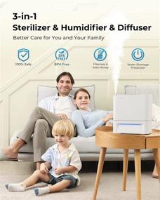 img 1 attached to 💨 Optimal Bedroom Cool Mist Humidifier, Advanced 99.9% Germ-Free Sterilization Air Humidifier for Spacious Room, 4L Top Fill Ultrasonic Constant Humidifier for Home Office with 3 Mist Levels & 360° Nozzle, Ideal for Baby Kids