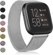 amzpas stainless steel loop mesh bands for fitbit versa 2 / versa se/versa lite/versa - small, silver logo