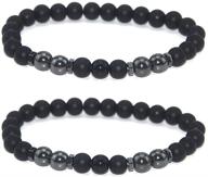 📿 2-pack magnetic therapy weight loss anklet bracelets with anti-swelling black obsidian for women and men - anti-anxiety yoga beads bracelets logo