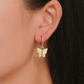 img 3 attached to 🦋 DORAFO Butterfly Earrings: Chic Small Huggie Hoops, Long Chain Dangling & Cute Shell Studs for Women and Girls