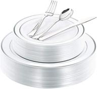 wdf 40guest silver plastic plates with disposable plastic silverware - complete set 🍽️ of 40 dinner plates, 40 salad plates, 40 forks, 40 knives, and 40 spoons logo