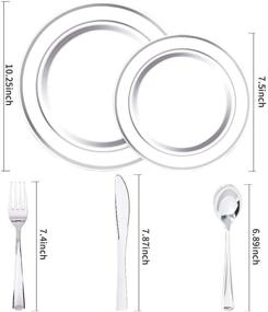 img 3 attached to WDF 40Guest Silver Plastic Plates with Disposable Plastic Silverware - Complete Set 🍽️ of 40 Dinner Plates, 40 Salad Plates, 40 Forks, 40 Knives, and 40 Spoons