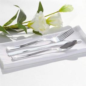 img 2 attached to WDF 40Guest Silver Plastic Plates with Disposable Plastic Silverware - Complete Set 🍽️ of 40 Dinner Plates, 40 Salad Plates, 40 Forks, 40 Knives, and 40 Spoons