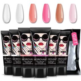 img 4 attached to 💅 Получите профессиональное маникюрное искусство с комплектом Morovan Poly Gel Nail Kit - 6 цветов по 0,5 унций полимерного геля для наращивания ногтей - набор для французского маникюра!