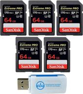 sandisk 64gb (five pack) extreme pro memory card (sdsdxxy-064g-gn4in) sdxc 4k v30 uhs-i with everything but stromboli (tm) combo reader logo