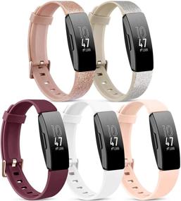 img 4 attached to 📦 5 Pack Silicone Bands for Fitbit Inspire HR/Inspire/Ace 2 - Sport Bands for Women/Men (Large, Rose Gold/Champagne Gold/Wine Red/White/Pink)