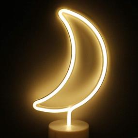 img 1 attached to 🌙 ENUOLI Warm White Moon Shape LED Neon Night Light with Holder Base Marquee Sign Lamp - Battery & USB Powered, for Home Party Birthday Bedroom Bedside Table Decoration, Children's Gifts