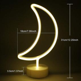 img 2 attached to 🌙 ENUOLI Warm White Moon Shape LED Neon Night Light with Holder Base Marquee Sign Lamp - Battery & USB Powered, for Home Party Birthday Bedroom Bedside Table Decoration, Children's Gifts