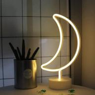 🌙 enuoli warm white moon shape led neon night light with holder base marquee sign lamp - battery & usb powered, for home party birthday bedroom bedside table decoration, children's gifts логотип