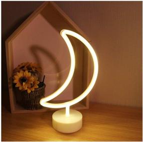 img 3 attached to 🌙 ENUOLI Warm White Moon Shape LED Neon Night Light with Holder Base Marquee Sign Lamp - Battery & USB Powered, for Home Party Birthday Bedroom Bedside Table Decoration, Children's Gifts