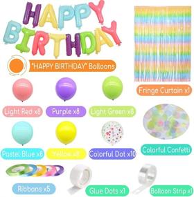 img 1 attached to 🎉 Vibrant Pastel Party Kit: Colorful Birthday Decorations, Macaron Balloons with Confetti, Rainbow Foil Balloons, Happy Birthday Banner, and Fringe Curtain - Perfect for Kids, Girls, Women!