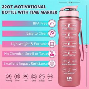 img 3 attached to Milifox 32oz Motivational Water Bottle with Time Marker & Removable Strainer, Fast Flow Leakproof Durable BPA Free Non-Toxic 1L Bottle - Carrying Strap for Fitness, Gym, Outdoor Sports