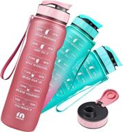 milifox 32oz motivational water bottle with time marker & removable strainer, fast flow leakproof durable bpa free non-toxic 1l bottle - carrying strap for fitness, gym, outdoor sports логотип