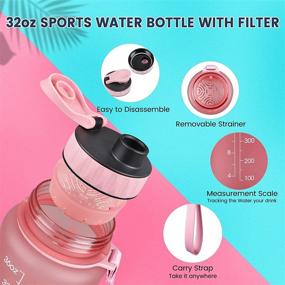 img 2 attached to Milifox 32oz Motivational Water Bottle with Time Marker & Removable Strainer, Fast Flow Leakproof Durable BPA Free Non-Toxic 1L Bottle - Carrying Strap for Fitness, Gym, Outdoor Sports