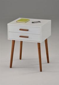 img 1 attached to 🌙 Mid-Century Style Side End Table Nightstand with Two Drawers, White/Dark Oak Finish, 24" Tall