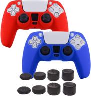 pandaren ps5 controller grips: sweat-proof silicone skin with 🎮 fps pro thumb stick cap protector - blue and red logo