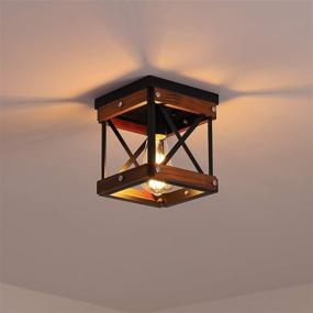 img 4 attached to Светильник фабрики Файвайз "Rustic Farmhouse Flush Mount" с каркасом из металла и дерева | Настенный светильник-подвеска для прихожей и кухни, черный