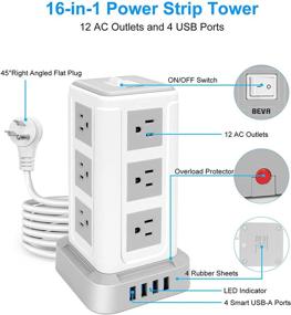 img 3 attached to 💡 BEVA Power Strip Tower with Surge Protector, 12 Outlets, 4 USB Ports, 6.6ft Extension Cord, Charging Station Tower Power Strip, Flat Plug, Widely Spaced, for Home Office Use