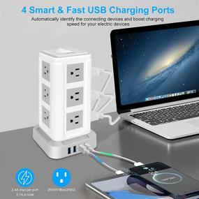 img 1 attached to 💡 BEVA Power Strip Tower with Surge Protector, 12 Outlets, 4 USB Ports, 6.6ft Extension Cord, Charging Station Tower Power Strip, Flat Plug, Widely Spaced, for Home Office Use