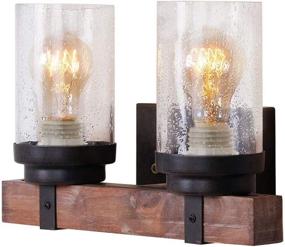 img 2 attached to 🏡 Anmytek Farmhouse Wall Sconce Light Fixtures: Wood Metal 2-Light Bathroom Vanity Lights with Bubble Glass Shade for Bedroom, Kitchen, Living Room, Hallway - W0019