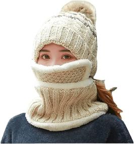 img 4 attached to 🧣 Winter Hats for Women: Knit Skull Cap Pom, Snow Beanies, Scarf Neck Warmer - Fleece Lined with Face Mask Suit