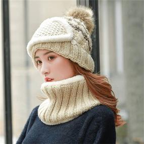 img 3 attached to 🧣 Winter Hats for Women: Knit Skull Cap Pom, Snow Beanies, Scarf Neck Warmer - Fleece Lined with Face Mask Suit