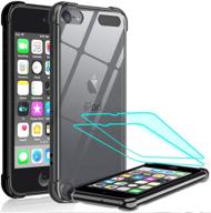 leyi ipod touch 7 case, ipod touch 6 case, ipod touch 5 case with 2 pack tempered glass screen protector - shockproof crystal clear soft bumper hard case for ipod touch 7th/6th/5th gen, black logo