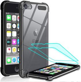 img 4 attached to LeYi iPod Touch 7 Case, iPod Touch 6 Case, iPod Touch 5 Case with 2 Pack Tempered Glass Screen Protector - Shockproof Crystal Clear Soft Bumper Hard Case for iPod Touch 7th/6th/5th Gen, Black