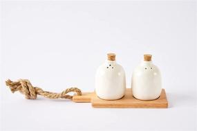 img 1 attached to 🍶 White Mud Pie Bistro Basic Ceramic Shaker Board Salt and Pepper Set – One Size