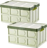 📦 lidded storage bins 2 pack 30l - collapsible plastic crates for clothes, toys, books, snacks, shoes, and groceries - green logo