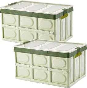 img 4 attached to 📦 Lidded Storage Bins 2 Pack 30L - Collapsible Plastic Crates for Clothes, Toys, Books, Snacks, Shoes, and Groceries - Green