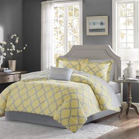 img 4 attached to 🛏️ Madison Park Essentials Merritt Queen Size Bed Comforter Set - Grey/Yellow Geometric Design - 9-Piece Ultra Soft Microfiber Bedding Collection
