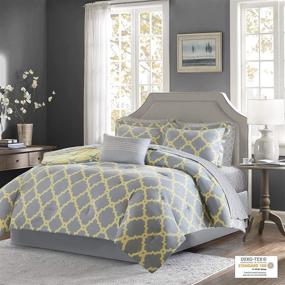 img 3 attached to 🛏️ Madison Park Essentials Merritt Queen Size Bed Comforter Set - Grey/Yellow Geometric Design - 9-Piece Ultra Soft Microfiber Bedding Collection