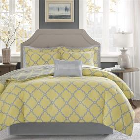 img 2 attached to 🛏️ Madison Park Essentials Merritt Queen Size Bed Comforter Set - Grey/Yellow Geometric Design - 9-Piece Ultra Soft Microfiber Bedding Collection