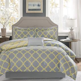 img 1 attached to 🛏️ Madison Park Essentials Merritt Queen Size Bed Comforter Set - Grey/Yellow Geometric Design - 9-Piece Ultra Soft Microfiber Bedding Collection