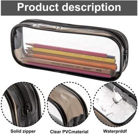 img 3 attached to 🖊️ Clear PVC Pen Pencil Case with Zipper | 6-Piece Office Stationery Set | Portable Transparent Big Capacity Pencil Bag & Makeup Pouch | White