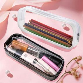 img 2 attached to 🖊️ Clear PVC Pen Pencil Case with Zipper | 6-Piece Office Stationery Set | Portable Transparent Big Capacity Pencil Bag & Makeup Pouch | White
